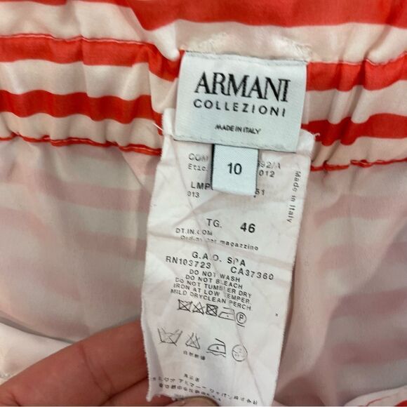 Armani Collezioni Silk Red Striped Mini shirts sz 10 or L Cruise Collection - Picture 5 of 9